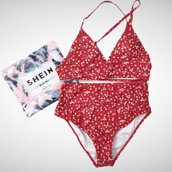 Shein red floral bikini Clearance